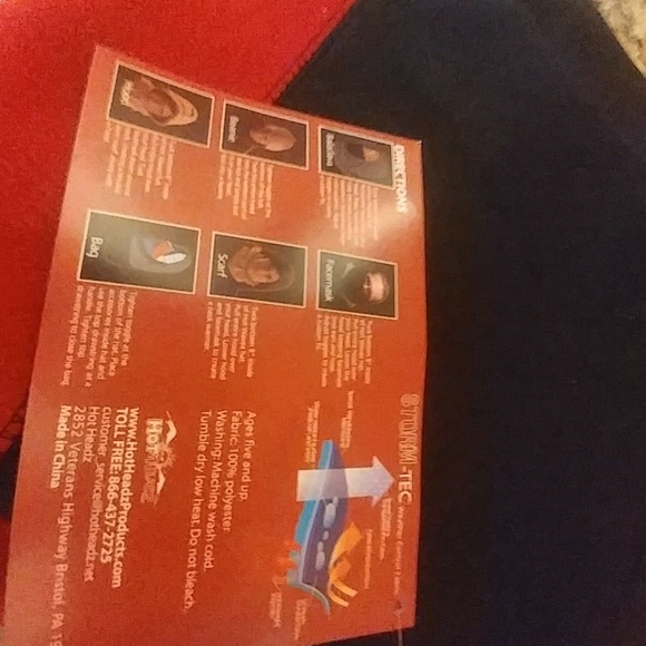 HOT HEADZ 6 IN 1 FLEECE HOOD RED/BLACK - Picture 3 of 3